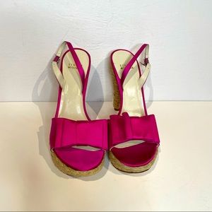 Stewart Weitzman Pink Fuchsia Satin Open Toe Heels with Bow
